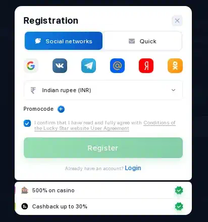 Lucky Star register via social networks