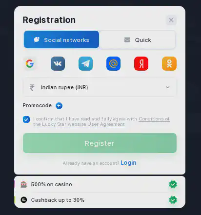 Lucky Star register via social networks